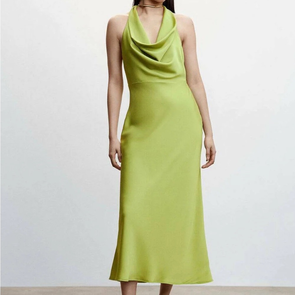 MANGO Draped neck satin dress